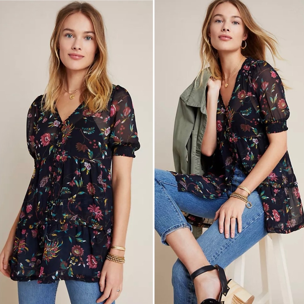 Anthropologie Salzburg Sheer Tunic Blouse